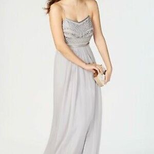 Adrianna Papell silver beaded maxi